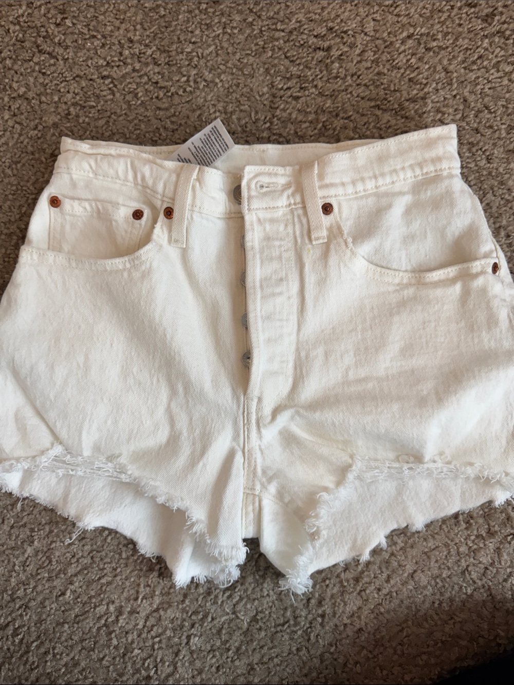 White High-Rise Frayed Hem Women’s Denim Shorts